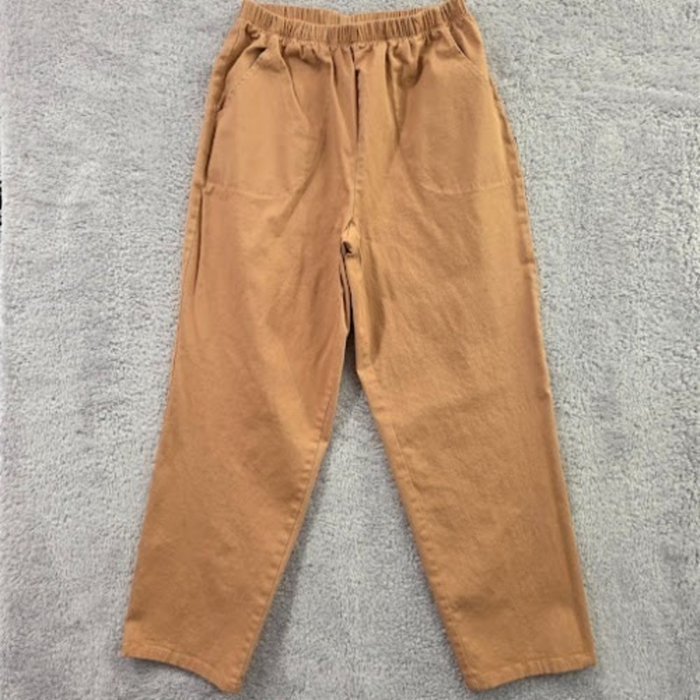 Denim & Co Cropped Pants Womens Medium Camel Elastic Waist Pull On Pockets Ankle - Picture 1 of 12